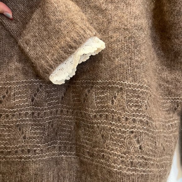 Sezane XS Brown Sweater Cardigan with lace detail - Picture 5 of 5